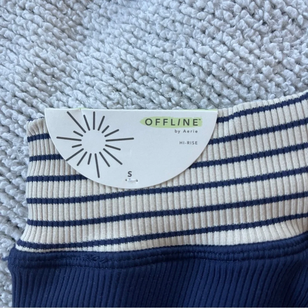 Aerie Navy Blue workout Leggings with Striped Waistband S  NWT - Picture 4 of 7
